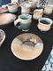11 Pieces Vintage Studio Art Ceramic Blue Turquoise Aqua And Tan Pottery