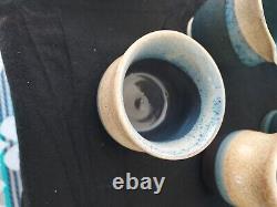 11 Pieces Vintage Studio Art Ceramic Blue Turquoise Aqua And Tan Pottery