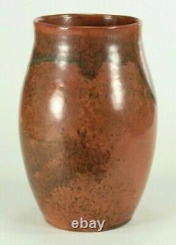 = 1920-30's Art Deco Studio Art Pottery Vase Copper Maroon Matte Glaze, Marked