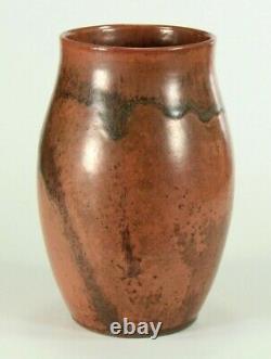 = 1920-30's Art Deco Studio Art Pottery Vase Copper Maroon Matte Glaze, Marked