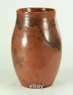 = 1920-30's Art Deco Studio Art Pottery Vase Copper Maroon Matte Glaze, Marked