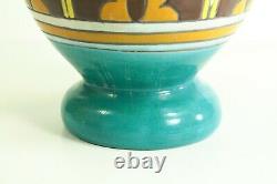 = 1928 Art Deco Vases Pair French Studio Pottery Polychrome Glazed Terracotta