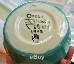 1948 ORCAS ISLAND POTTERY vtg seattle studio art puget sound fish pitcher vase