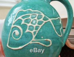1948 ORCAS ISLAND POTTERY vtg seattle studio art puget sound fish pitcher vase