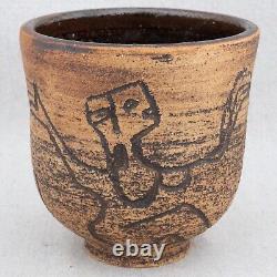 1960s MCM Becky Brown Martz Studio Pottery Incised Picasso Style Sgraffito Vase