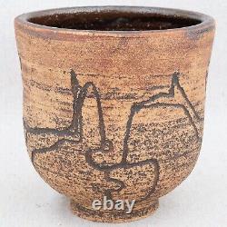 1960s MCM Becky Brown Martz Studio Pottery Incised Picasso Style Sgraffito Vase