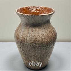 1970s Studio Pottery Vase Signed MD Textured Earth-Tone Glaze