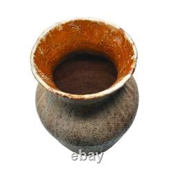 1970s Studio Pottery Vase Signed MD Textured Earth-Tone Glaze