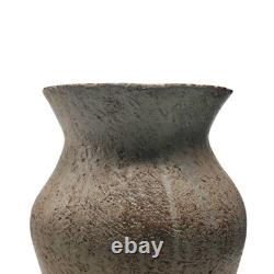 1970s Studio Pottery Vase Signed MD Textured Earth-Tone Glaze