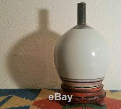 1971 TOM COLEMAN vtg studio art pottery bulbous vase thomas japanese crackle