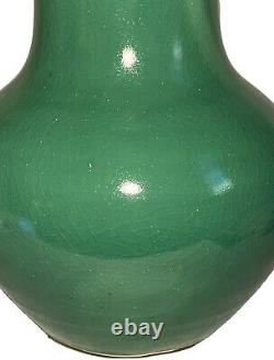 1987 Walter Yovaish New York Large Jade Green Studio Art Pottery Ceramic Vase