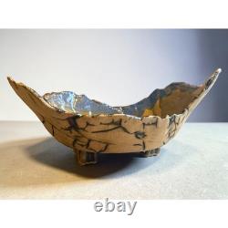 1990's Vintage Organic Brutalist Freeform Studio Pottery Bowl, Signed