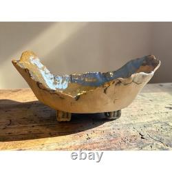 1990's Vintage Organic Brutalist Freeform Studio Pottery Bowl, Signed