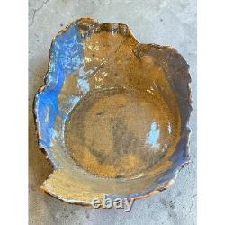 1990's Vintage Organic Brutalist Freeform Studio Pottery Bowl, Signed