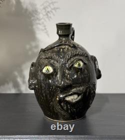 1995 JS Pottery Folk Art Face Jug Snake Jack Sexton Studio Pottery NC Vintage