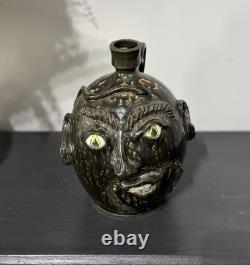 1995 JS Pottery Folk Art Face Jug Snake Jack Sexton Studio Pottery NC Vintage
