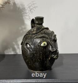 1995 JS Pottery Folk Art Face Jug Snake Jack Sexton Studio Pottery NC Vintage
