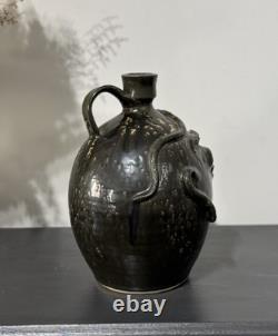 1995 JS Pottery Folk Art Face Jug Snake Jack Sexton Studio Pottery NC Vintage