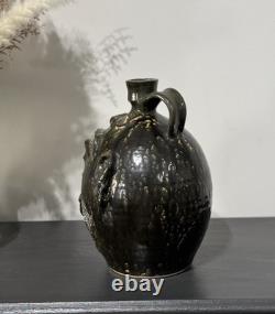 1995 JS Pottery Folk Art Face Jug Snake Jack Sexton Studio Pottery NC Vintage