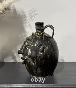 1995 JS Pottery Folk Art Face Jug Snake Jack Sexton Studio Pottery NC Vintage