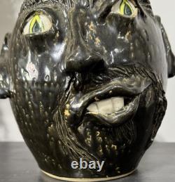 1995 JS Pottery Folk Art Face Jug Snake Jack Sexton Studio Pottery NC Vintage