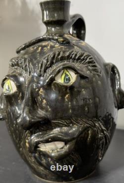 1995 JS Pottery Folk Art Face Jug Snake Jack Sexton Studio Pottery NC Vintage