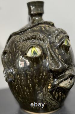 1995 JS Pottery Folk Art Face Jug Snake Jack Sexton Studio Pottery NC Vintage
