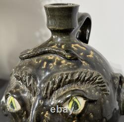 1995 JS Pottery Folk Art Face Jug Snake Jack Sexton Studio Pottery NC Vintage