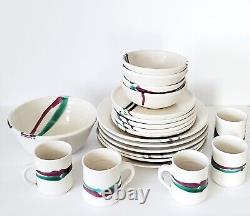(20) Vintage Ceramic Studio Art Pottery Dinnerware Signed Jensen Setting For 5