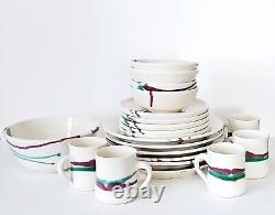 (20) Vintage Ceramic Studio Art Pottery Dinnerware Signed Jensen Setting For 5