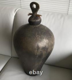 24 Clay Vessel with lid Pottery Vase Signed Dramatic Piece