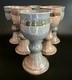 (289) RARE Vintage Elinor Jensen Studio Pottery Goblets In Tan & Gray Set Of 6