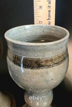 (289) RARE Vintage Elinor Jensen Studio Pottery Goblets In Tan & Gray Set Of 6