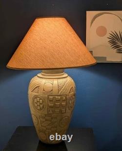 (2) PostModern Vintage Studio Pottery Geometric Relief Table Lamps withShade
