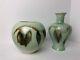 2 Vintage Vontury Studio Art Pottery Hand Thrown Ombré green Vase and Planter