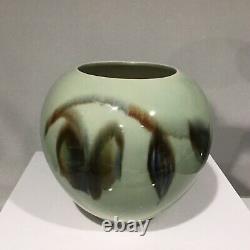 2 Vintage Vontury Studio Art Pottery Hand Thrown Ombré green Vase and Planter