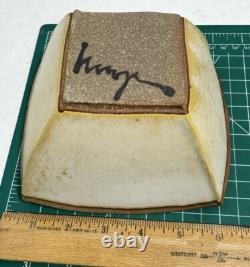 2 Vtg Hayne Bayless Studio Pottery Stoneware Tray Signed Tan Sq. Bowl Rare