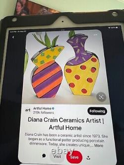 3 Diana Crain whimsical Porcelain Slab Wall Vases Signed