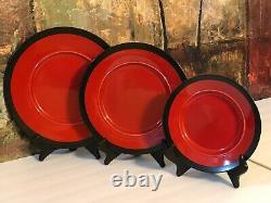 3 NEW Vintage Studio Pottery Red Lava Black Platter Plates Retro Decor Hand Made
