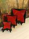 3 NEW Vintage Studio Pottery Red Lava Black Platter Plates Retro Decor Hand Made