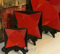 3 NEW Vintage Studio Pottery Red Lava Black Platter Plates Retro Decor Hand Made