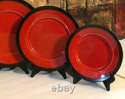 3 NEW Vintage Studio Pottery Red Lava Black Platter Plates Retro Decor Hand Made