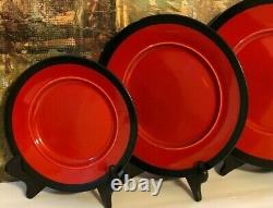 3 NEW Vintage Studio Pottery Red Lava Black Platter Plates Retro Decor Hand Made