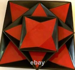 3 NEW Vintage Studio Pottery Red Lava Black Platter Plates Retro Decor Hand Made