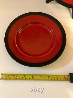 3 NEW Vintage Studio Pottery Red Lava Black Platter Plates Retro Decor Hand Made