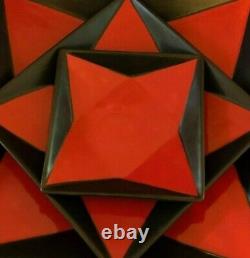 3 NEW Vintage Studio Pottery Red Lava Black Platter Plates Retro Decor Hand Made