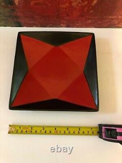 3 NEW Vintage Studio Pottery Red Lava Black Platter Plates Retro Decor Hand Made