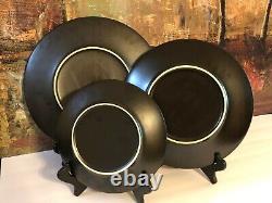 3 NEW Vintage Studio Pottery Red Lava Black Platter Plates Retro Decor Hand Made