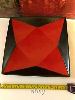 3 NEW Vintage Studio Pottery Red Lava Black Platter Plates Retro Decor Hand Made