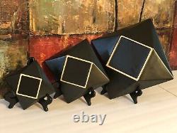 3 NEW Vintage Studio Pottery Red Lava Black Platter Plates Retro Decor Hand Made